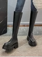 Women's High Knee Fashion Boot, Black, Round Toe, Thick Heel, Western Style, Comfortable Soft Bottom, Stretchable, Back Zipper