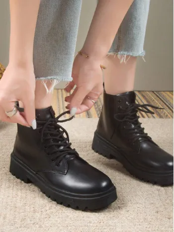 Women's Autumn And Winter New Style Thick Bottom Lace-up Mid-calf Boots