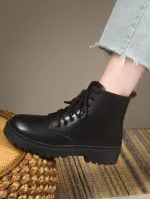 Women's Autumn And Winter New Style Thick Bottom Lace-up Mid-calf Boots