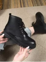 Women's Autumn And Winter New Style Thick Bottom Lace-up Mid-calf Boots