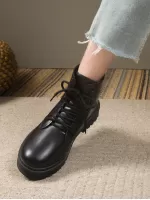 Women's Autumn And Winter New Style Thick Bottom Lace-up Mid-calf Boots