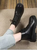 Women's Autumn And Winter New Style Thick Bottom Lace-up Mid-calf Boots