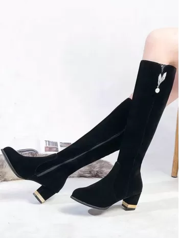 New Arrival Women'S Velvet High Heel Boots Mid-Calf & Knee-High & Over-The-Knee Chunky Heel Boots For Fall & Winter