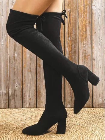 Women's Over-the-knee Boots, Lady's Thigh-high Boots, Black Lace-up Long Boots, High Heel Black Boots, Women's Shoes