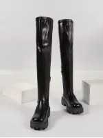 Women'S Over The Knee Leather Boots With Thick Sole, High Heel And Buckle Decoration
