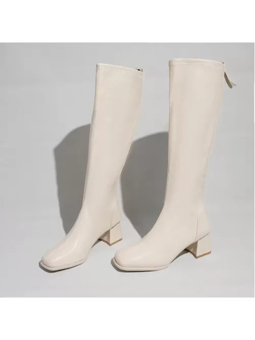 Women'S Knee High Boots, V-Cut, Square Toe, Thick Heel, Slim Fit Design, Fall 2023