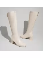 Women'S Knee High Boots, V-Cut, Square Toe, Thick Heel, Slim Fit Design, Fall 2023