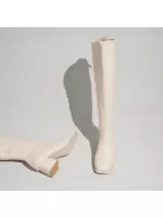 Women'S Knee High Boots, V-Cut, Square Toe, Thick Heel, Slim Fit Design, Fall 2023