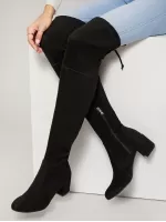 Almond Toe Low Chunky Heel Over The Knee Boots