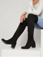 Almond Toe Low Chunky Heel Over The Knee Boots