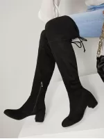 Almond Toe Low Chunky Heel Over The Knee Boots