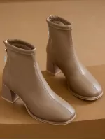 European And American Style Simple Ankle Boots Fashionable Chunky Heel Square Toe Short Boots For Women In Spring And Autumn