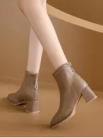 European And American Style Simple Ankle Boots Fashionable Chunky Heel Square Toe Short Boots For Women In Spring And Autumn