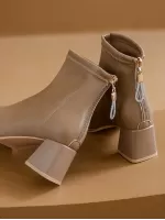 European And American Style Simple Ankle Boots Fashionable Chunky Heel Square Toe Short Boots For Women In Spring And Autumn