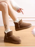Short Snow Boots For Women With Fur, Winter New Arrival, Loafers Style With Soft And Comfortable Anti-Slip Sole, Suitable For Plus Size, Unisex Couple Style. (Size 36-38, Runs One Size Small)