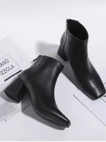 Classic Chunky Heel Boots With Back Zipper