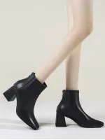 Classic Chunky Heel Boots With Back Zipper