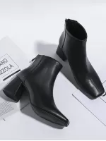 Classic Chunky Heel Boots With Back Zipper