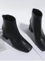 Classic Chunky Heel Boots With Back Zipper