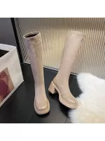 French Style Short Stature Thick Heel Platform Boots For Women, Autumn 2023, Round Toe, Waterproof, High Fashion Knee High Over The Knee Boots