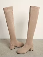 Women's Minimalist Style Square Toe Chunky Heel Elastic Ankle Boots With Side Zipper