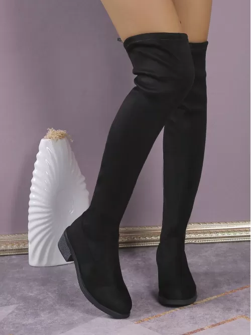 Knee-high Boots For Women Chunky Heel Fashionable Winter Boots, Plus Size, Warm Elastic Socks