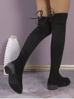 Knee-high Boots For Women Chunky Heel Fashionable Winter Boots, Plus Size, Warm Elastic Socks