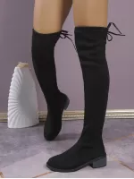 Knee-high Boots For Women Chunky Heel Fashionable Winter Boots, Plus Size, Warm Elastic Socks