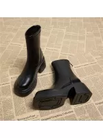 French Style Short Statured & Thick Platform & Chunky Heel & Motorcycle Boots 2023 Fall/winter, Round Toe & Waterproof Platform & Splicing & Fashion High Heel Boots