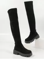 Women's Knee-high Suede Riding Boots With Chunky Heel, Height Boost And Elasticity