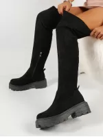 Women's Knee-high Suede Riding Boots With Chunky Heel, Height Boost And Elasticity