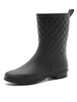 Women's Mid-calf Pvc Molded Anti-skid Rain Boots, Checkered Design Garden Overshoes