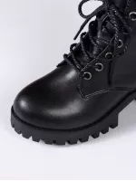Women Buckle Decor Lace-Up Front Zipper Side Platform Combat Boots, Punk Outdoor Boots