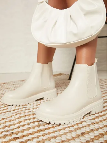 Faux Leather Lug Sole Chelsea Booties
