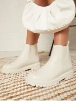Faux Leather Lug Sole Chelsea Booties