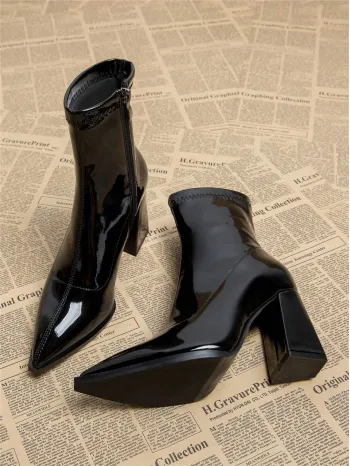 New Arrival Fashionable Ladies' Black Ankle Boots With Chunky Heel, High Heel And Pointed Toe Design For Fall/winter 2023
