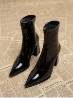 New Arrival Fashionable Ladies' Black Ankle Boots With Chunky Heel, High Heel And Pointed Toe Design For Fall/winter 2023