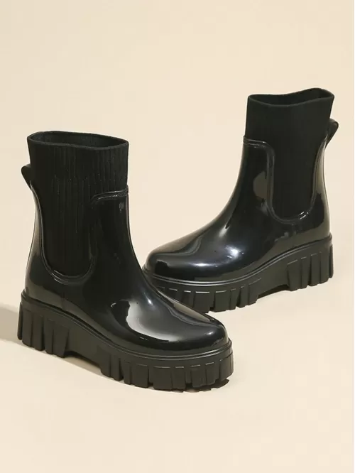 New Elastic Band Women's Mid-calf Rain Boots, Anti-slip, Wear-resistant, Waterproof, Outdoor, Height Increasing