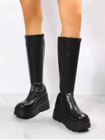 Women's Fashionable Simple Design Elevated Wedge Heel Thick Sole Boots For Outdoor Wear